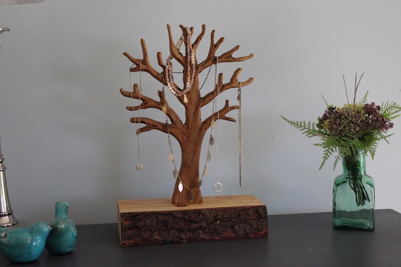 Handmade Tree Wooden Jewelry Tree Stand Jewellery Organizer Jewelry Necklace Ring Earring Holder Jewelry stand tree Necklace holder tree image 1