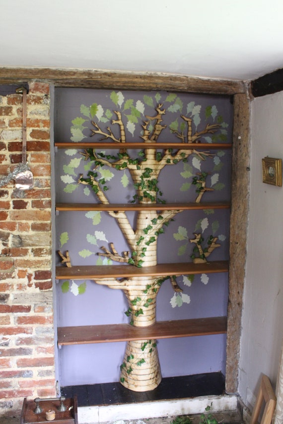 Oak Tree Bookcase Interior Furniture Tree Bookshelf Rustic Etsy