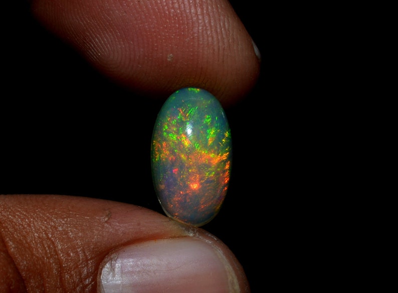 Rare Fire Opal Cabochon Loose Gemstone Natural Multi Fire Ethiopian Opal Gemstone Oval Shape Ring Size Gemstone 14x8x5 MM 2.70 Carat