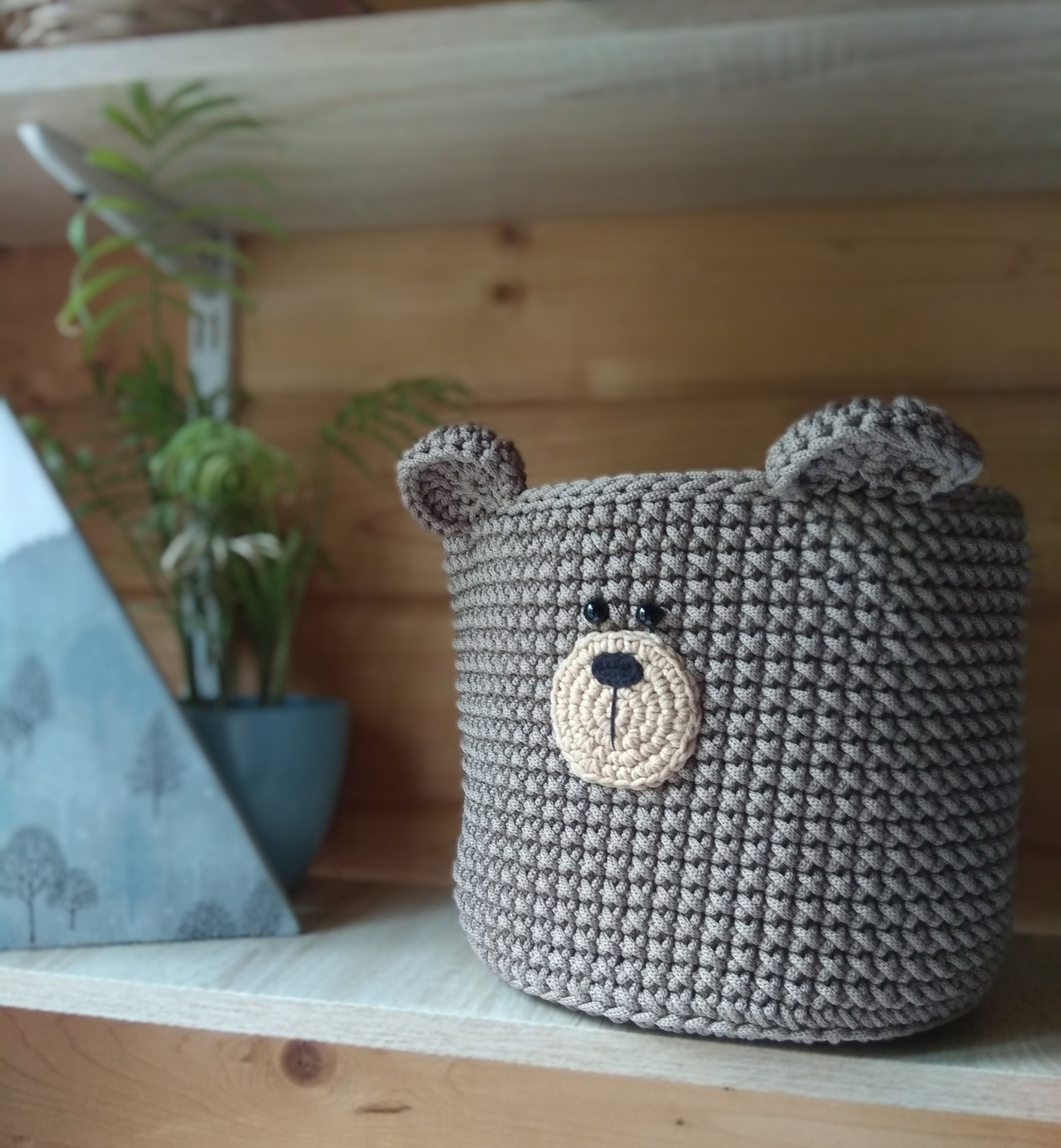 Bear nursery basket Woodland basket Crochet storage bear Etsy