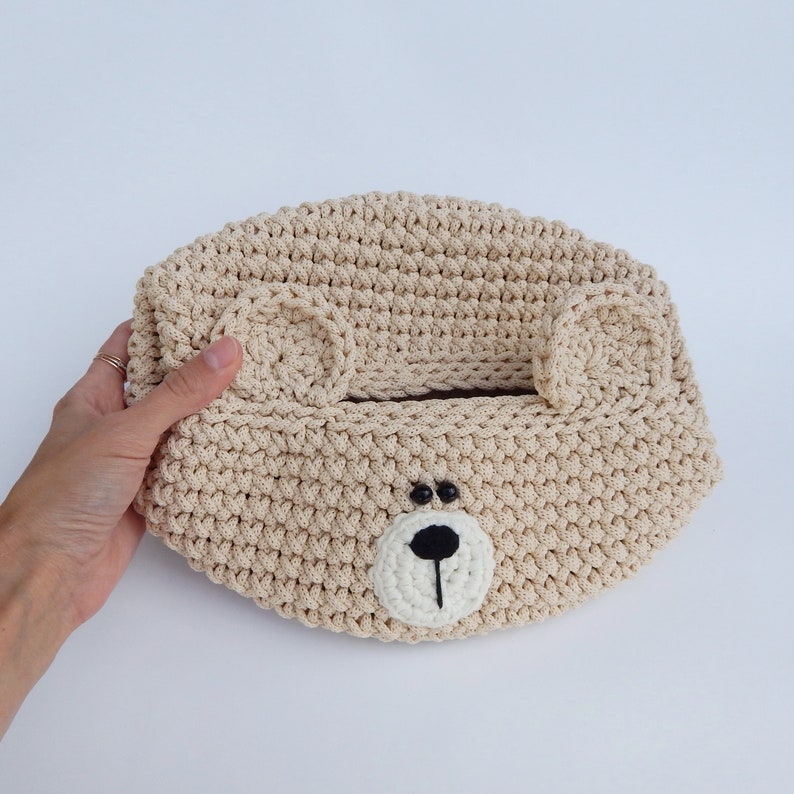 Bear basket for woodland nursery decor Animal crochet basket Etsy