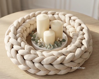 Ghirlanda decorativa in cotone biologico a maglia grossa | Ghirlanda da tavolo | Ghirlanda decorativa scandinava sostenibile | Ghirlanda a maglia grossa per decorazioni tutto l'anno | Idea regalo in cotone