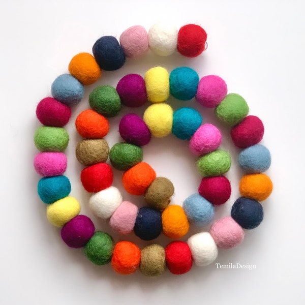 Garland made of felt balls colorful/felt ball garland/garland children's room/wall decoration/garland felt/rainbow garland 1 m 2 m