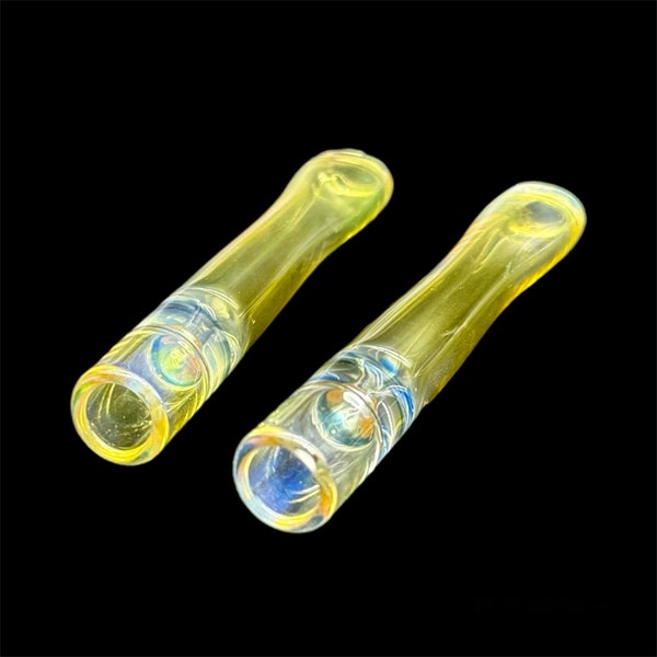 2 Pack One Hitter Glass Pipes, Golden Fumed Chillum Glass Pipe