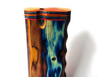 Handmade 4"x 2" Colored Wooden Dugout with bat , Rainbow Color wood .