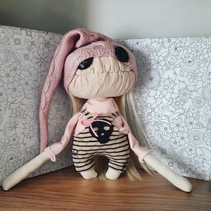 Grungy Voodoo Handmade Doll - Voodoo Pink Girl, Pastel Halloween