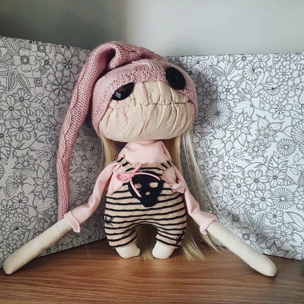 Grungy Voodoo Handmade Doll - Voodoo Pink Girl, Pastel Halloween
