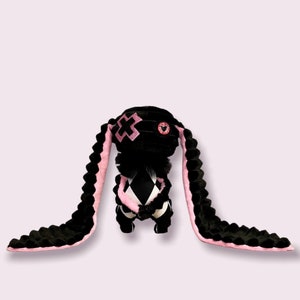 Ukraine shop, Art doll bad bunny with Long ears, Black and pink skeleton bunny doll, Creepy cute bunny plush image 8