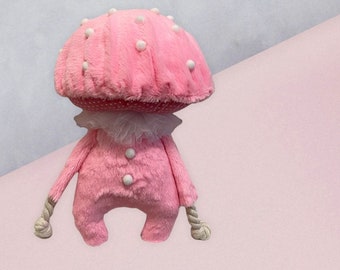 Pink Plush Mushroom Doll: Amanita Textile Art Decor