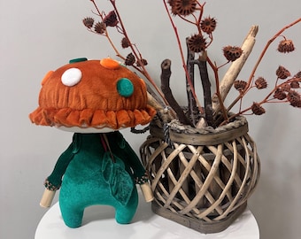 Amanita Mushroom Soft Doll: Orange Plush Toadstool Home Decor