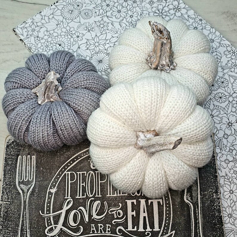 Knitted Pumpkin Set White Handmade Cable Knit Pumpkins with Etsy