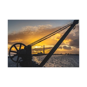 Poolbeg Sunset Print - Dublin Port Photography, Irish Industrial Skyline Wall Art, Lighthouse View Poster