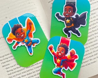 Black Superhero Boys Magnetic Bookmark – Diverse Young Readers