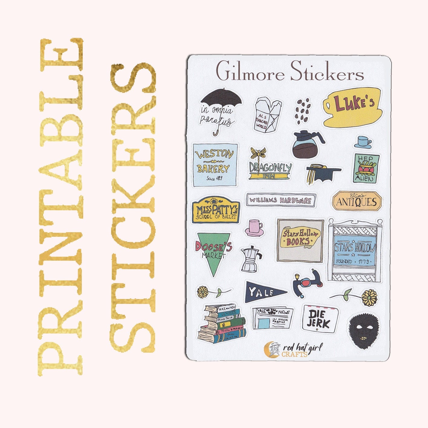 downloadable gilmore sticker sheet printable planner tv etsy