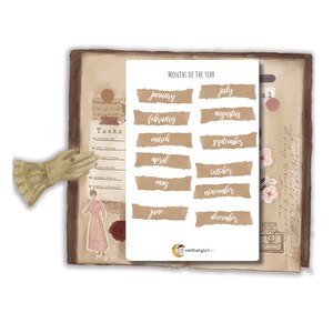 Elementi essenziali / Mesi dell'anno Foglio adesivo / Diario proiettile, Adesivi Bujo , Adesivi di carta, Adesivo pianificatore, Adesivi per pianificatore