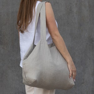 Leinen Einkaufstasche, Nachhaltiges Geschenk, Große Einkaufstasche, Minimalistische handgemachte Tasche für Strand, Wiederverwendbare Tasche für Zero Waste Liebhaber