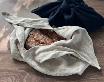 Bolsa de lino para pan, bolsa bento reutilizable para pan de masa madre, bolsa natural hecha a mano para transportar o almacenar pan o cualquier otro alimento.
