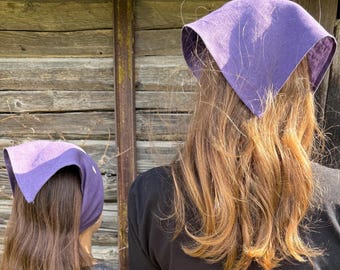 Bandana in lino, foulard triangolare per capelli per donne, uomini e bambini, foulard in lino ammorbidito fatto a mano, accessorio traspirante per la testa