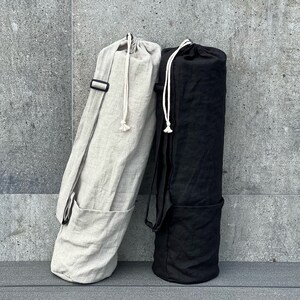 Linen mat bag with adjustable handle. 100% natural linen bag is perfect to carry standard mat for yoga, pilates or any other activity.