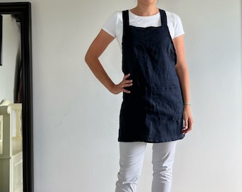 Linen apron, cross back apron in various colours,  perfect for kitchen, art, crafting, gardening. Natural softened linen