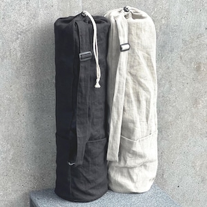 Linen mat bag with adjustable handle. 100% natural linen bag is perfect to carry standard mat for yoga, pilates or any other activity.