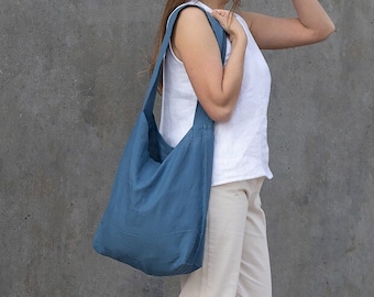Bolsa de linho em várias cores, sacola de compras, bolsa de linho lavado com bolso para telefone dentro