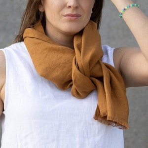 Linen scarf, Fringe scarves for women and men, Handmade natural linen scarf coat, linen shawl gift idea