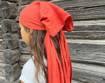 Linen head scarf for women, Natural skinny hair scarf from soft lightweight  linen, Head covering from durable and breathable fabric
