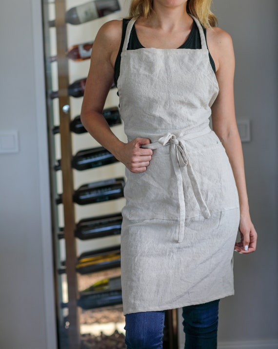 Washed linen Apron in various colours. Natural softened linen apron for cooking, crafting, gardening, art. One size unisex apron.
