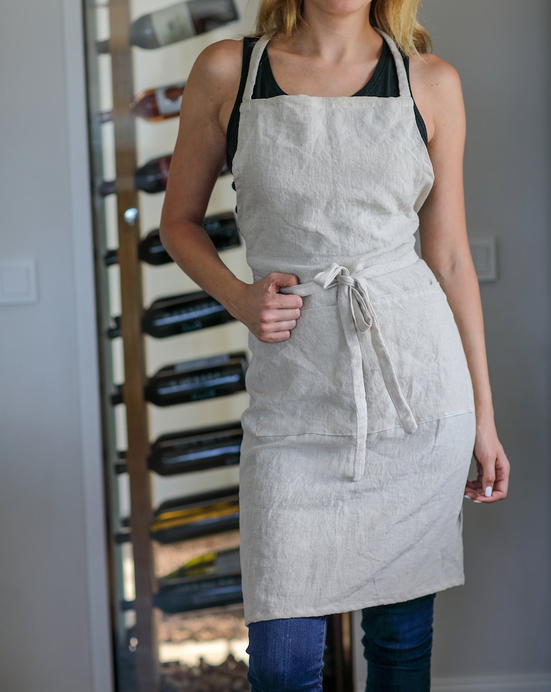 Washed linen Apron in various colours. Natural softened linen apron for cooking, crafting, gardening, art. One size unisex apron.