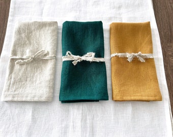 Softened linen napkin set, washed linen napkins in various colors and sizes, washed linen dinner decor, table styling