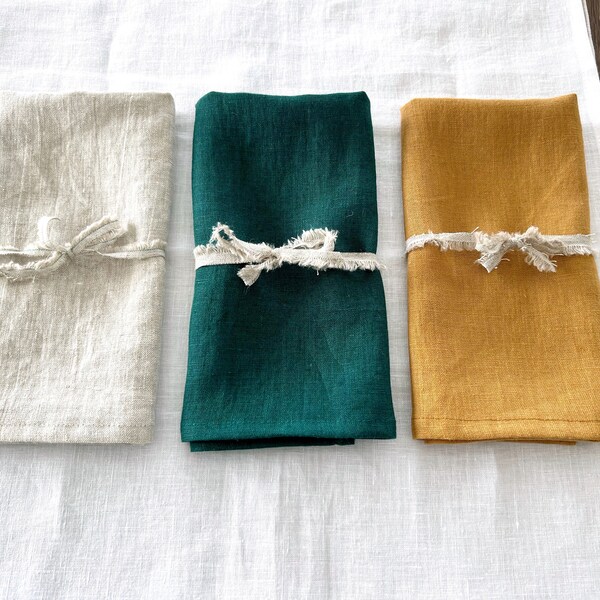 Softened linen napkin set, washed linen napkins in various colors and sizes, washed linen dinner decor, table styling