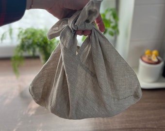 Bolsa bento de lino para pan casero, masa madre, almuerzo, Bolsa estilo japonés de lino lavado natural, Bolsa de regalo de origami reutilizable