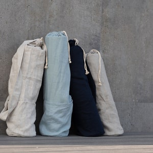 Linen yoga mat bag. 100% natural washed linen bag with pocket is perfect to carry standard mat for yoga, pilates or any other activity.