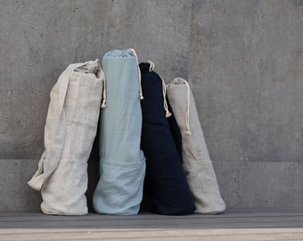 Linen yoga mat bag. 100% natural washed linen bag with pocket is perfect to carry standard mat for yoga, pilates or any other activity.