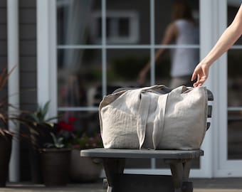 Natürliche Leinentasche, gewaschene Leinentasche in verschiedenen Farben, Tasche für Strand, Einkaufen, Fitnessstudio, Tasche für Reisen