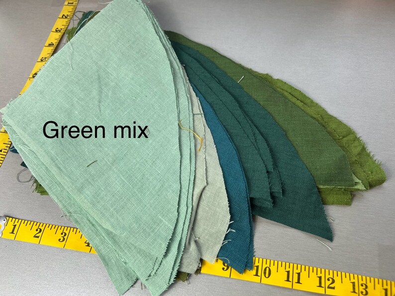 Linen fabric remnants bundle Linen fabric scraps natural linen for crafting linen pieces zero waste Green mix