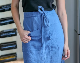 Linen apron for lower body, Handmade half apron for cooking, catering, Perfect gift for kitchen lower for Christmas