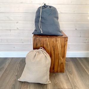 Linen laundry bag in various sizes and colours, Softened linen storage bag with drawstring, Large linen laundry hamper