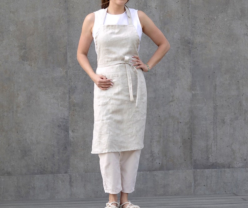 Washed linen Apron in various colours. Natural softened linen apron for cooking, crafting, gardening, art. One size unisex apron.