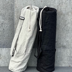 Borsa yoga in lino - Borsa per tappetino yoga - Borsa per tappetino in lino naturale - Borsa da palestra in lino - Borsa per tappetino yoga in lino - Manico regolabile