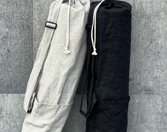 Bolsa de lino para yoga - Bolsa para esterilla de yoga - Bolsa de lino natural para esterilla de yoga - Bolsa de lino para gimnasio - Bolsa de lino para esterilla de yoga - Asa ajustable