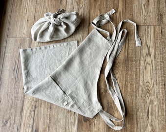 Gift set of Linen apron and bento bag, Softened linen apron for cooking, gardening, art and food storage bag, mothers day gift idea