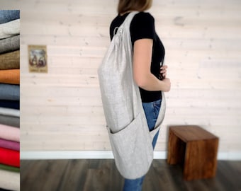 Linen yoga bag - Adjustable handle - Large Yoga bag - natural linen bag - linen gym bag - linen yoga mat bag