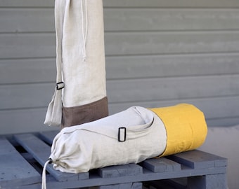 Yoga mat bag, Linen mat bag with adjustable handle, Gym bag for pilates, yoga, outdoor and indoor exercise, Handmade gift for yoga lover