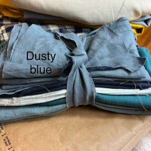 Linen fabric remnants bundle Linen fabric scraps natural linen for crafting linen pieces zero waste Dusty blue