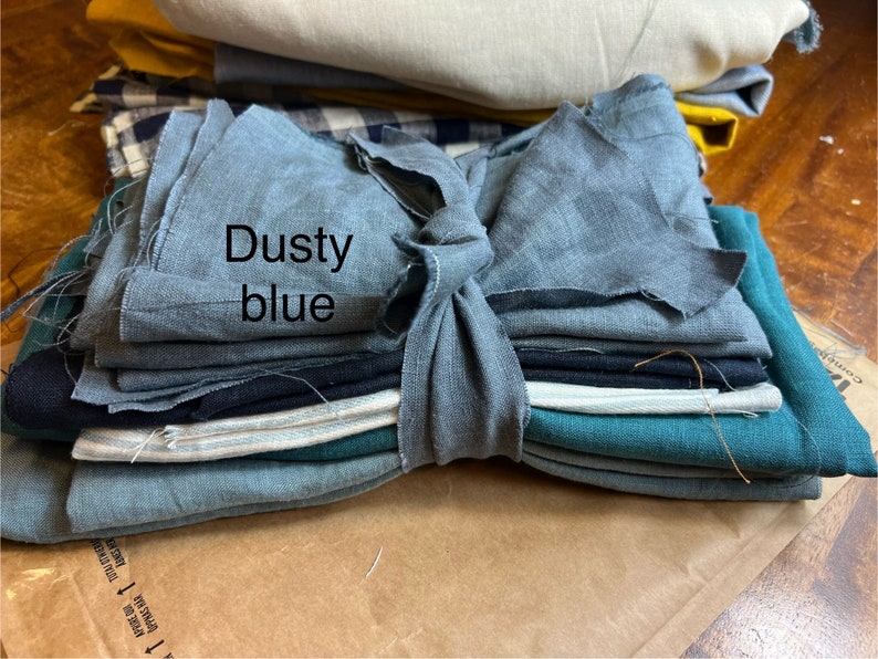 Linnenstofrestenbundel Linnenstofresten natuurlijk linnen voor knutselen linnenstukken nul afval Dusty blue