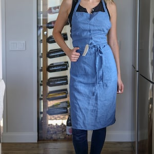 Washed linen Apron in various colours. Natural softened linen apron for cooking, crafting, gardening, art. One size unisex apron.