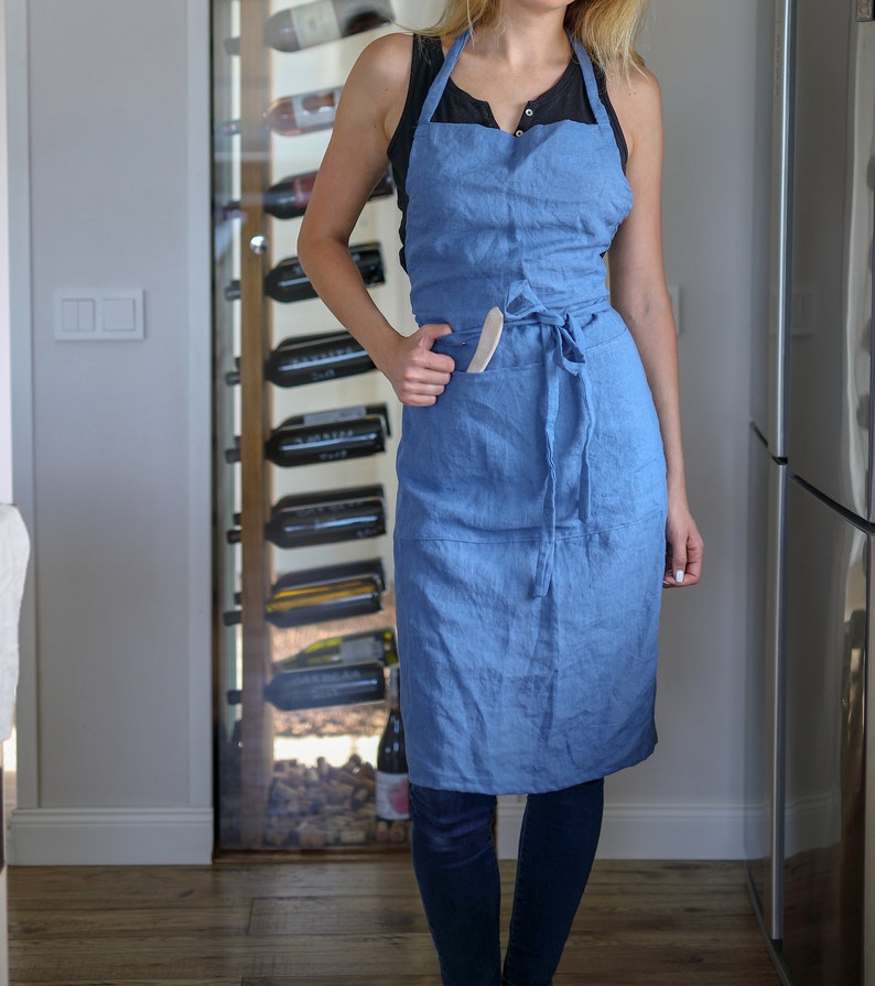 Washed linen Apron in various colours. Natural softened linen apron for cooking, crafting, gardening, art. One size unisex apron.