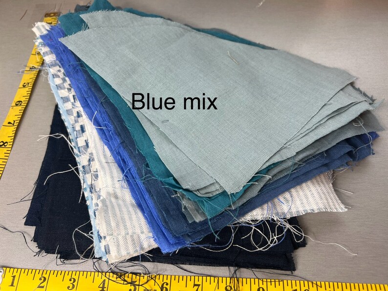 Lot de chutes de tissu en lin chutes de tissu en lin lin naturel pour créations artisanales morceaux de lin zéro déchet Blue mix